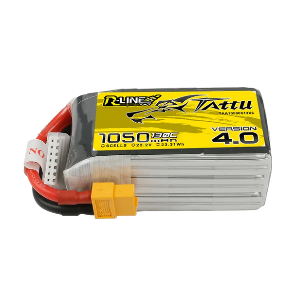 Tattu R-Line Version 4.0 1050mAh 22.2V 130C 6S1P Lipo Battery Pack with XT60 Plug